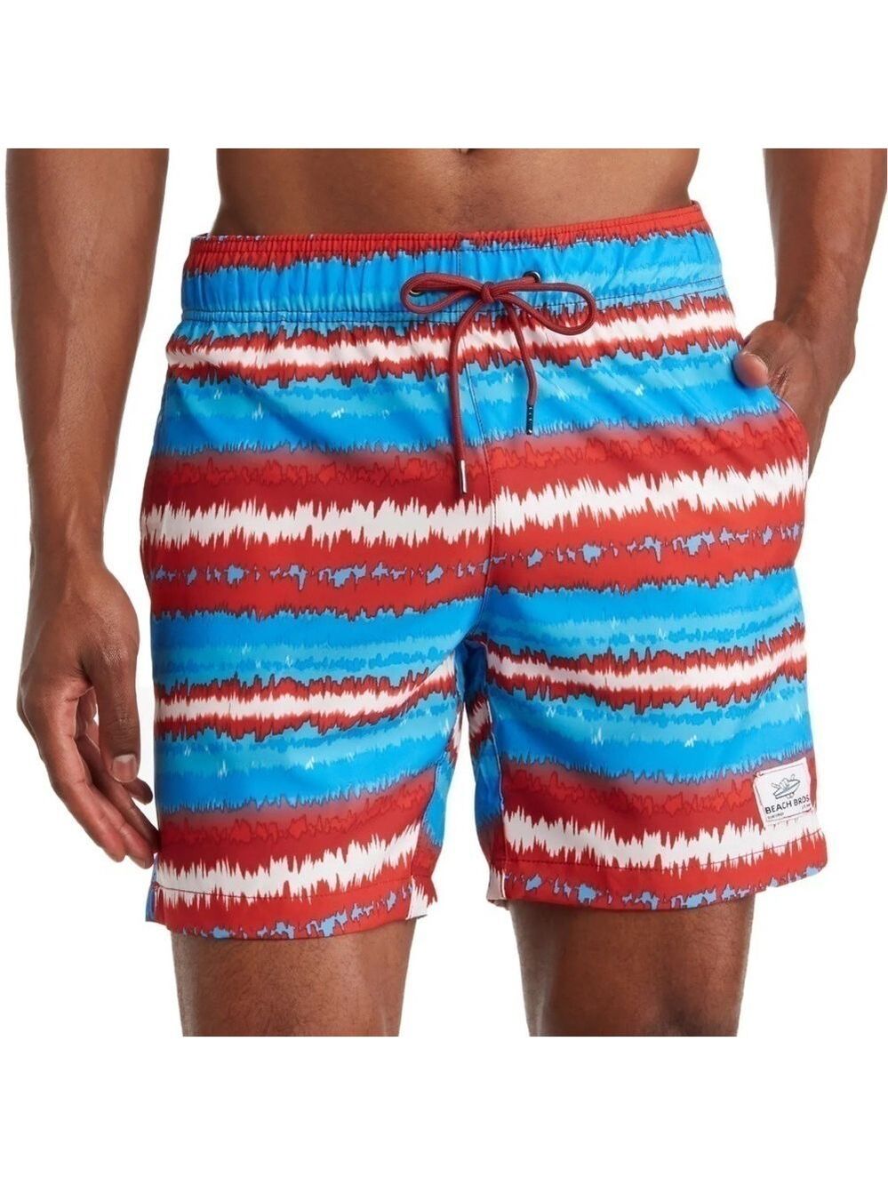 BEACH BROS Swim Trunks Acid Stripes Swimming Red Blue Size XL Beach